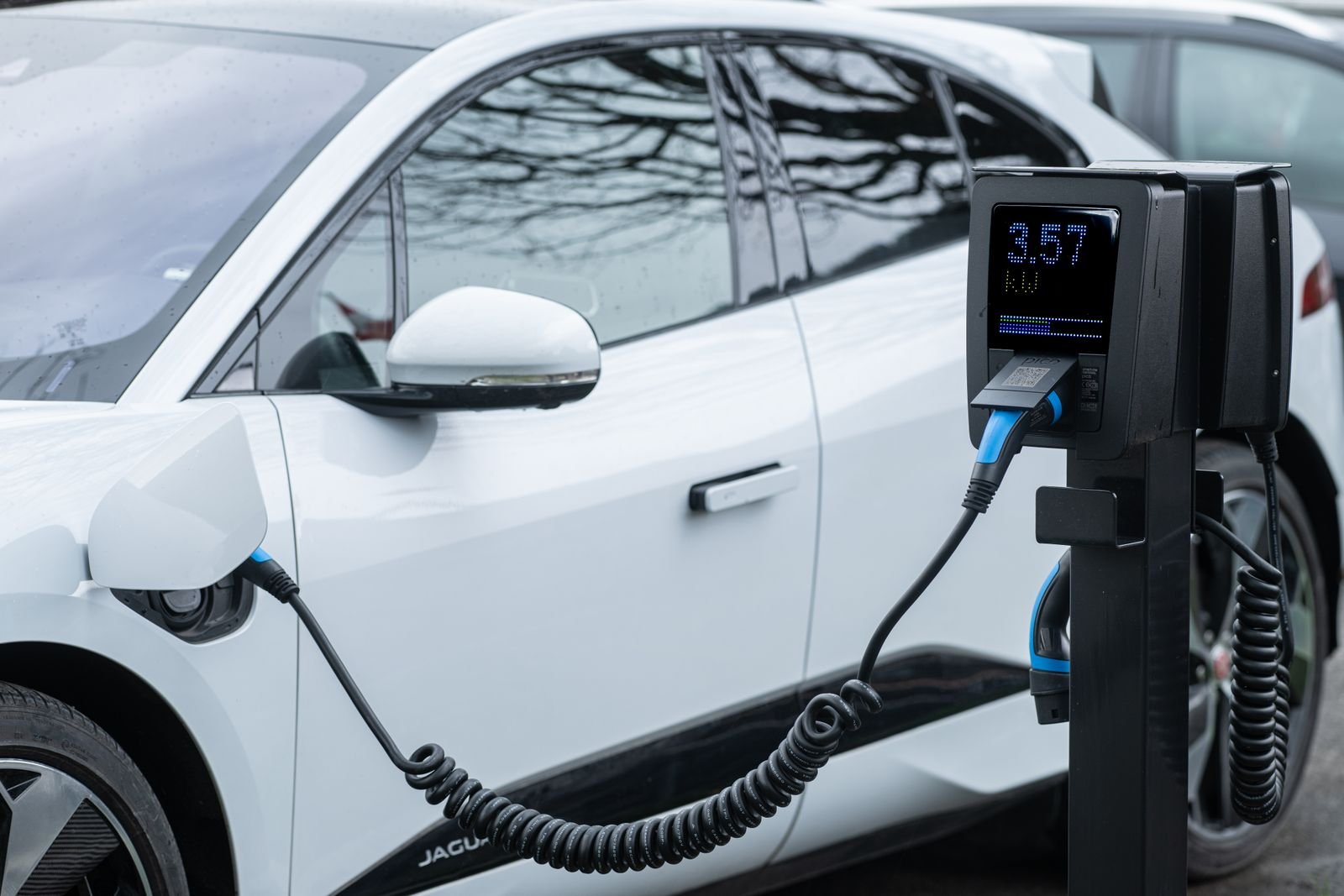 Véhicule électrique en charge sur une borne